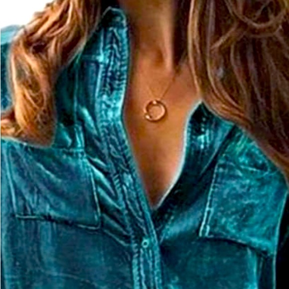 Classic Teal Velvet Button Down Shirt for Effortless Style - Picture 2 of 7